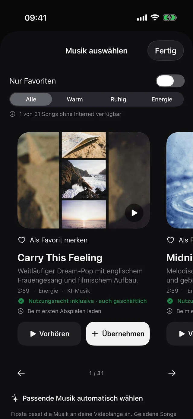 Musikauswahl mit Nutzungsrecht, auch geschäftlich.