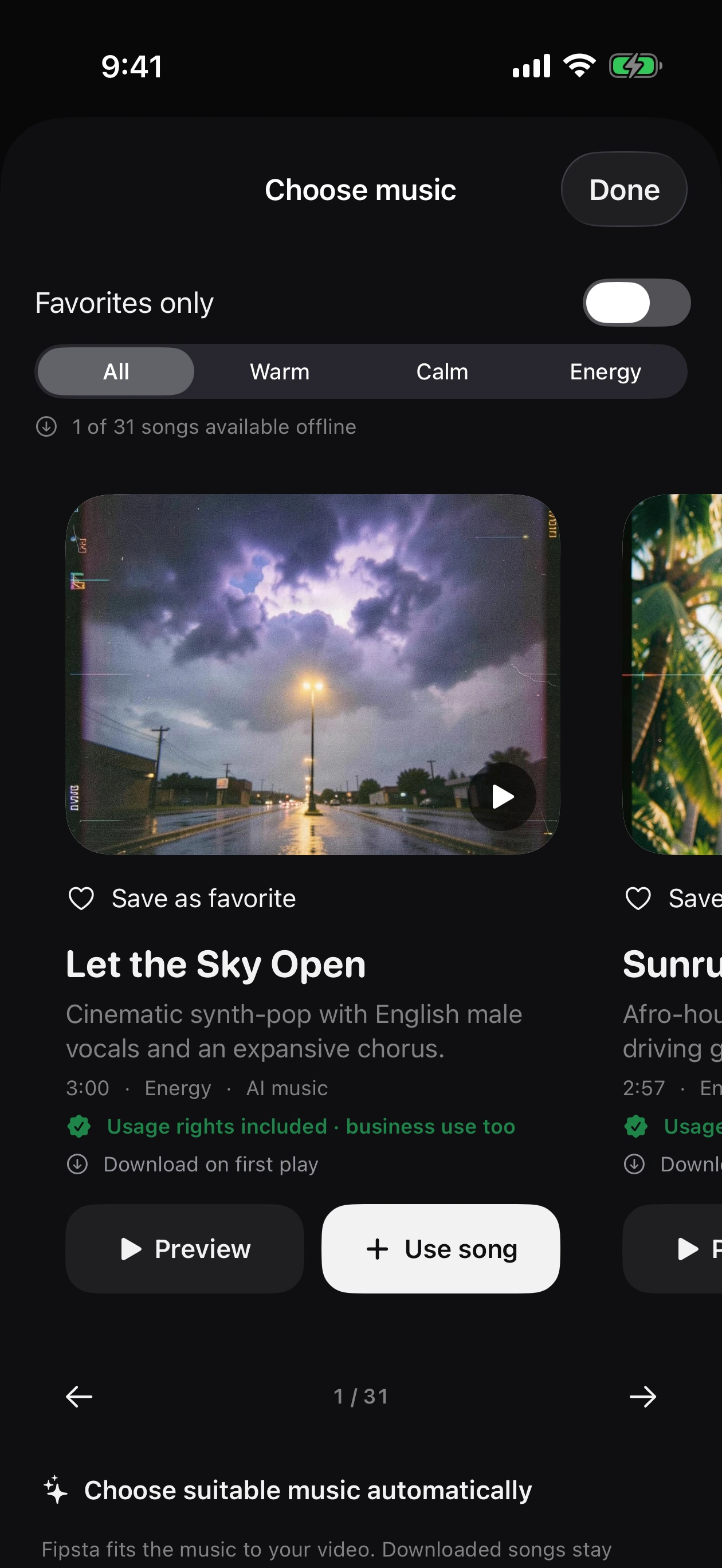 Music library with usage rights, including business use.