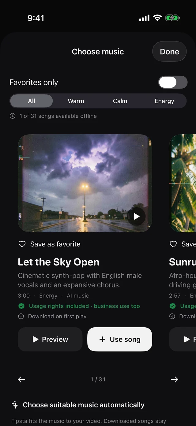 Music library with usage rights, including business use.